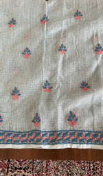 Hand embroidery on sky blue kota cotton