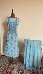 Sky blue kota cotton set on the mannequin with its dupatta