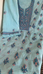 Stitch detail on the sky blue kota cotton kurta