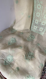 Close look at the do taar and teen taar chikankari with zari haath ki jaali