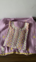 Saziya — Purple Pure Mul Chanderi Chikankari 2 Pc Semi-Stitched Suit Set