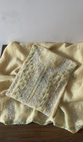 Saziya — Yellow Pure Mul Chanderi Silver Thread Chikankari 2 Pc Semi-Stitched Suit Set