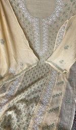Sleeve work in silver thread on yellow pure mul chanderi