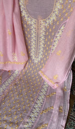 Sleeve work in gold thread on pink pure mul chanderi