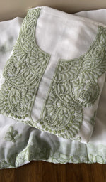 Folded white faux georgette kurta, front view