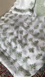 White faux georgette kurta, close view of the embroidery