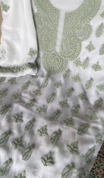 Fine chikankari on the white faux georgette