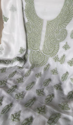 Stitch detail on the white faux georgette kurta