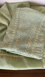 Folded pista green mul chanderi kurta, second view
