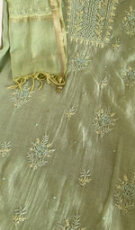 Pista green mul chanderi kurta, close view of the embroidery