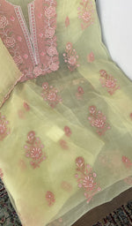 Kurta laid flat with the dupatta, fine contrast chikankari