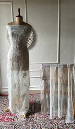 Load image into Gallery viewer, pale green pure organza silk chikankari set on the mannequin, dupatta on the stand