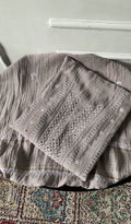 Anaya — Grey Mul Chanderi Chikankari 3 Pc Semi-Stitched Suit Set