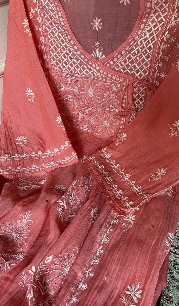 Border and hem of the coral pure mul chanderi
