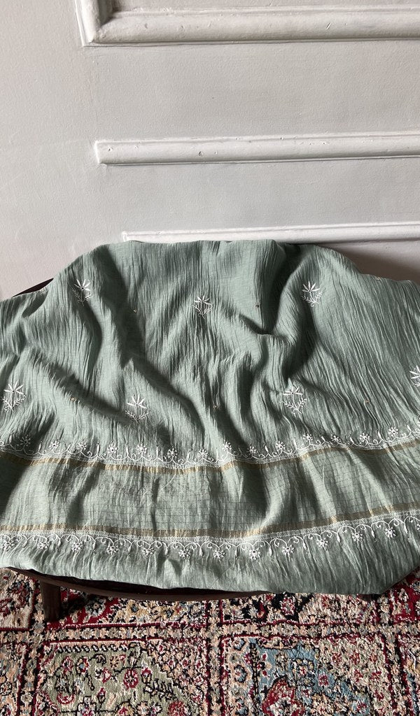 Chikankari across the body of the sage kurta piece