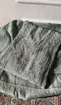 Parisa — Sage Green Pure Mul Chanderi Chikankari 3 Pc Semi-Stitched Suit Set