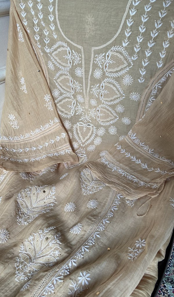 Border and hem of the sand pure mul chanderi