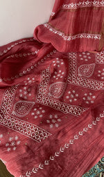 Red pure mul chanderi dupatta with scattered motifs