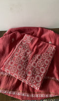 Parisa — Red Pure Mul Chanderi Chikankari 3 Pc Semi-Stitched Anarkali Suit Set