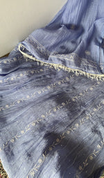 Blue pure mul chanderi dupatta with scattered motifs