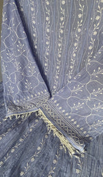Thread detail on blue pure mul chanderi