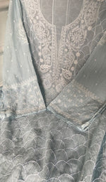 fine front and back jaaldar chikankari anarkali across the body of the kurta