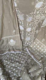 Sleeve work on beige pure mul chanderi