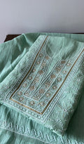 Maha — Mint Green Pure Maheshwari Mul Chanderi Chikankari 2 Pc Unstitched Suit Set