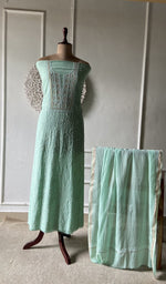 Load image into Gallery viewer, Mint Green suit set on the mannequin with its dupatta