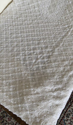 White silk georgette kurta, close view of the embroidery