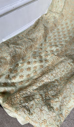 Gala and front placket, fine do taar and teen taar jaaldar chikankari with haath ki 