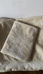 Sage cotton kurta piece folded, fine do taar and teen taar chikankari