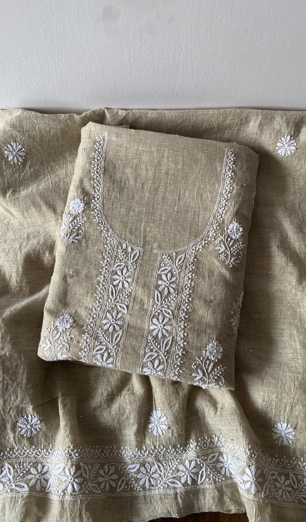 Olive Cotton Chikankari 2 Pc Unstitched Suit Set