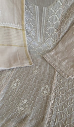 Fine chikankari on panel on the ivory mul chanderi