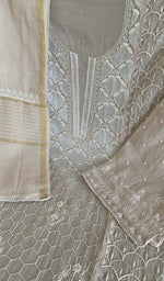 Stitch detail on the ivory mul chanderi kurta