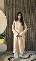 Prisha — Beige Cotton Chikankari Stitched Kurti