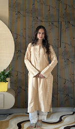 Beige cotton kurti on the model