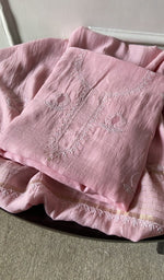 pink pure mul chanderi chikankari suit set, folded