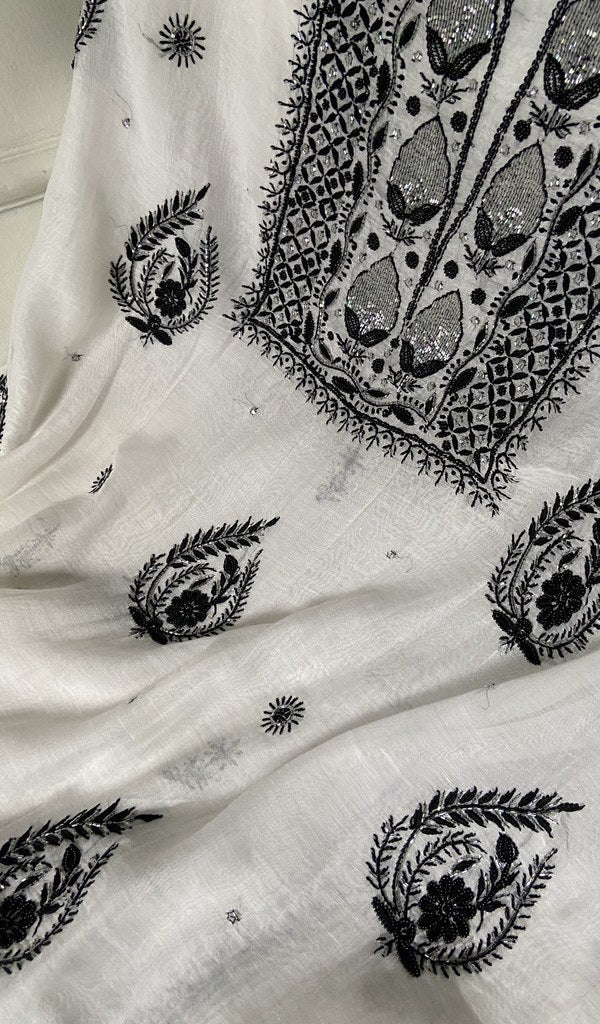 fine chikankari on white pure mul chanderi