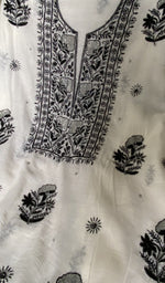 fine chikankari with beads cutdana and sequins across the body of the kurta