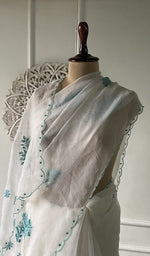pallu spread out, the chikankari across it