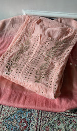 将图像加载到图库查看器中， Brown pure mul chanderi kurta piece folded, fine chikankari in view