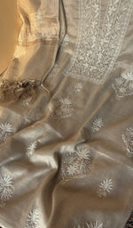Fine chikankari on the beige tissue chanderi
