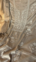 Chikankari worked by hand on tissue chanderi