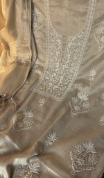 Stitch detail on the beige tissue chanderi kurta