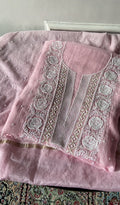 Jazba — Pink Pure Mul Chanderi Chikankari 2 Pc Unstitched Suit Set — 2090