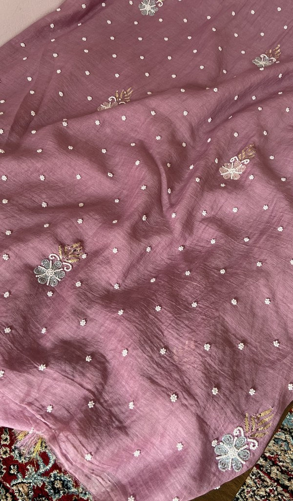 Gala worked in beads badla work mukaish work and multicoloured cutdana