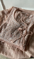 Haya — Beige Pure Mul Chanderi Chikankari 3 Pc Semi-Stitched Angarkha Suit Set