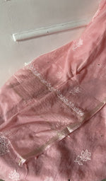 Gala and front placket, angarkha style with fine do taar and teen taar chikankari