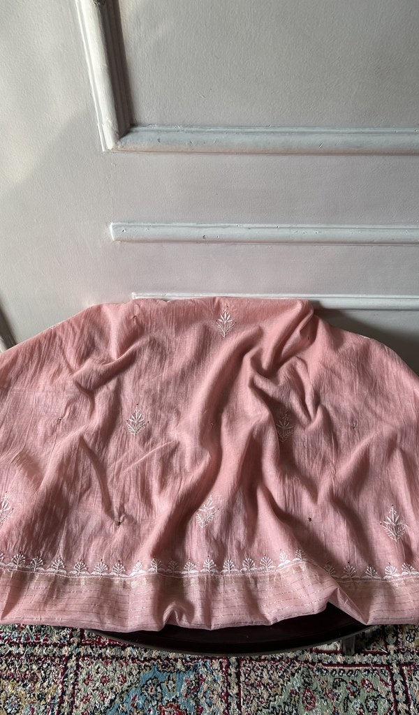 pink pure mul chanderi, full piece laid out